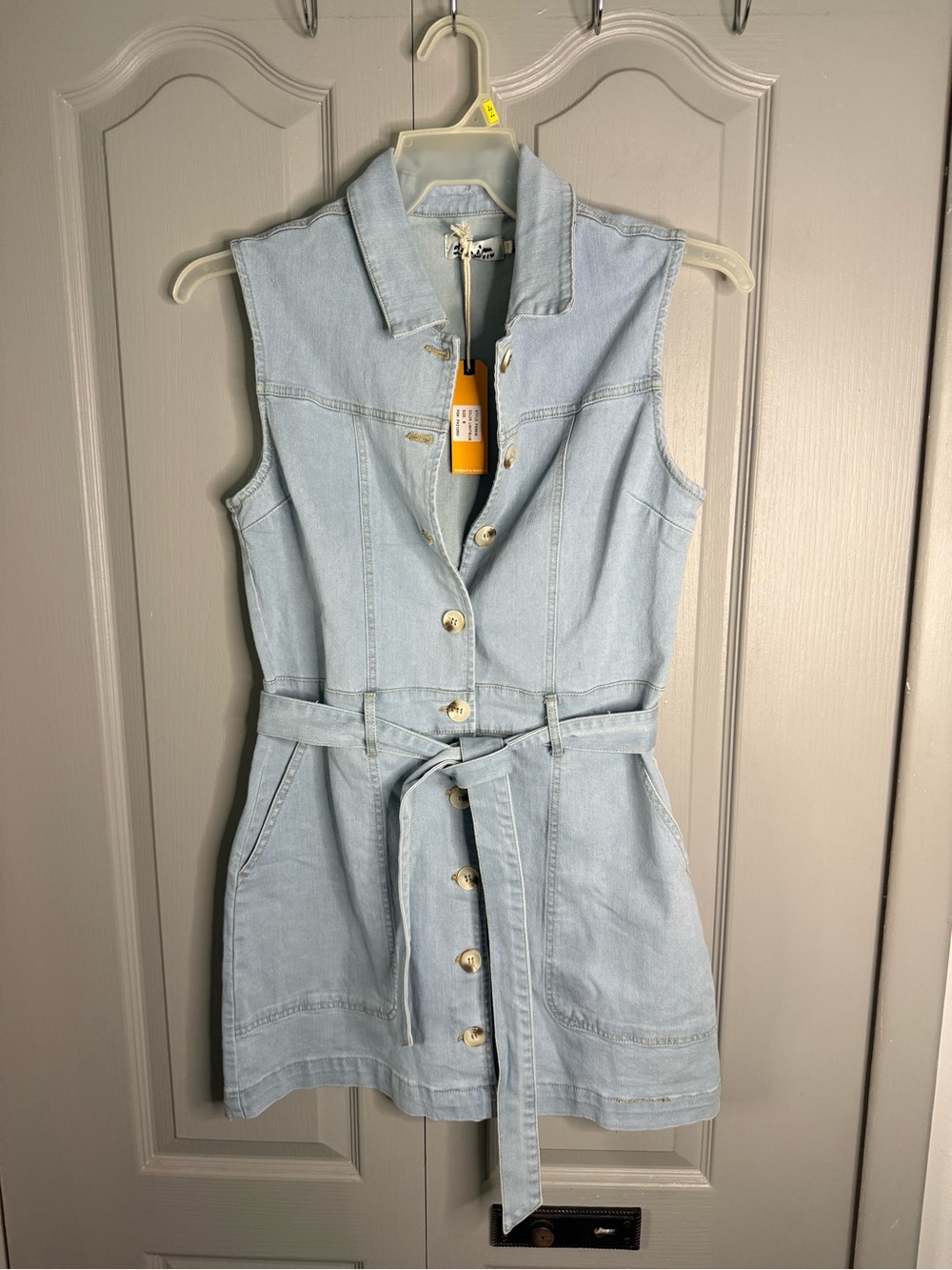 Light Wash Denim Midi Dress with Belt